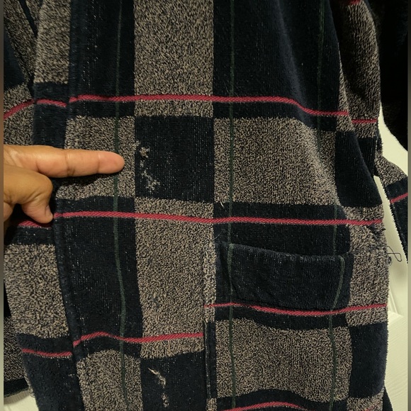 VTG Christian Dior terry cloth 100% cotton bath robe plaid men’s with belt! - Picture 6 of 9